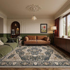EnHomee 8x10 Area Rugs Washable for Bedroom, Boho Vintage Rugs, Foldable Area Rug for Dining Room, Non-Slip Soft Living Room Rug, Low Pile Large Carpet for Bathroom, Blue and Brown
