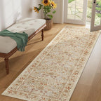 DOKINO 2x10 Runner Rug for Hallway, Vintage Washable Long Kitchen Rug with Low Pile Design, Floral Non Slip Soft Carpet Runner for Hallway, Kitchen, Bathroom, Bedroom, Beige