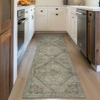 Bavni Kitchen Rug 2x7 Runner Rugs for Hallways Entryway, Washable Vintage Print Carpet, Ultra-Thin Chenille Low Pile Lightweight Rug with Non Slip Backing, Tan