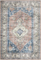Bloom Rugs Caria Washable Non-Slip 8x10 Rug - Coral Pink/Ocean Blue Traditional Area Rug for Living Room, Bedroom, Dining Room, and Kitchen - Exact Size: 7'8" x 10'