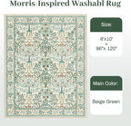 8x10 Area Rugs Living Room Rug - Floral Vintage Forest Washable Carpet, Low Pile Non-Slip Stain Resistance Boho Soft Large Carpet for Bedroom, Dining Room, Office, Farmhouse (8'x10' Beige Green)