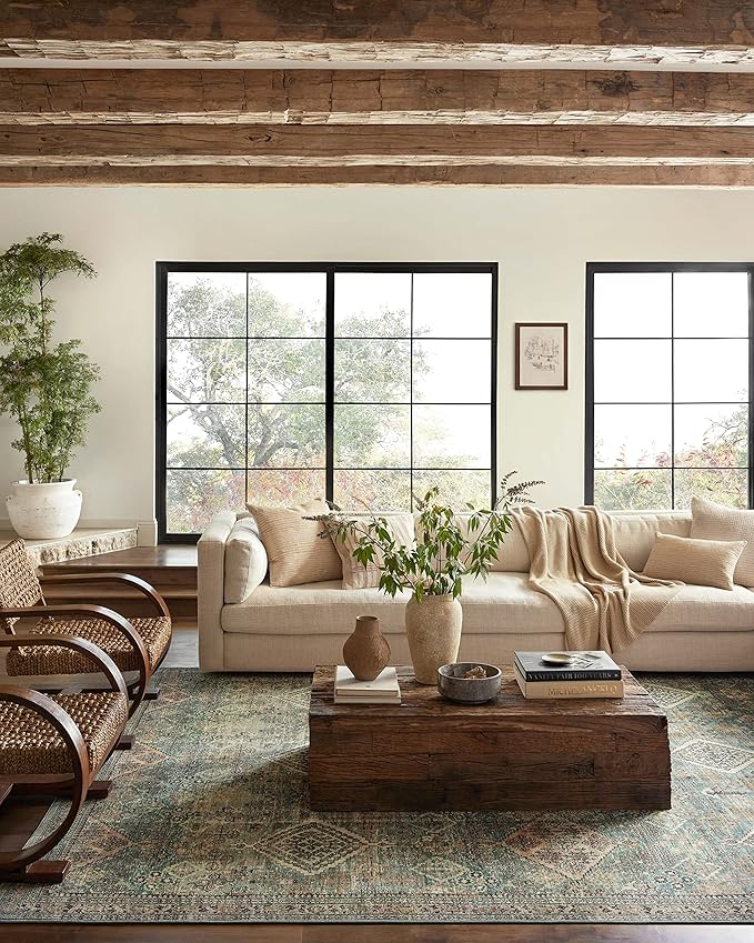 Loloi Magnolia Home by Joanna Gaines Sinclair Collection SIN-03 Turquoise/Multi 2'-3" x 3'-9", .25" Pile Height, Machine Washable, Accent Rug