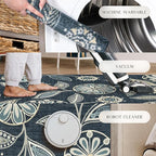 Maples Rugs Reggie Floral Runner Rug - Made in USA - Washable, Non Slip Indoor Carpet for Kitchen, Hallway, and Laundry Room, 2' x 6', Persian Blue