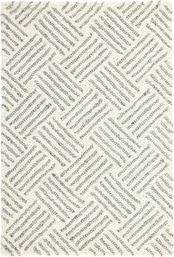 Dash & Albert Layers Grey Hand Hooked Wool Rug, 3 X 5 Feet, Grey/Ivory Geometric Pattern
