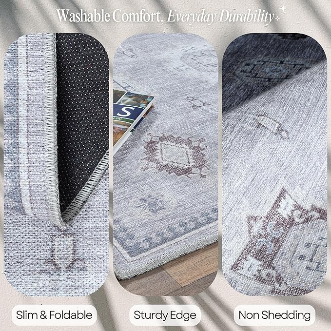 Fame Rugs Turkish Rug. Washable Vintage Oriental Antique Inspired Traditional Doormat Small Modern Area Rugs Luxury Entryway Entry Bedroom Bathroom Kitchen (393VG, 7'5 x 9'9)