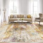 9x12 Area Rugs Living Room: Machine Washable Large Abstract Modern Soft Rug Stain Resistant Indoor Floor Non Slip Accent Carpet for Bedroom Nursery Playroom Office Dining Room Dorm- Gold Colorful