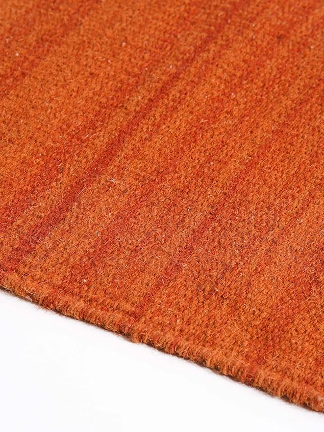 Rugsotic Carpets Hand Woven Flat Weave Kilim Wool ECO-Friendly Area Rugs - 10'x13', Rectangle Shape, Dark Orange Color, Solid Plain Design, Low Pile Handmade Rugs for Living Room (D00111)
