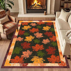 Fall Themed Area Carpet, 3x5ft, Autumn Fallen Leaves Print Pattern Retro Rustic Style Dark Stain Resistant Throw Rug, Low-Profile Non Slip Breathable Floor Mat for Dining Room Laundry