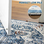 EnHomee 5x7 Area Rugs Washable for Bedroom, Boho Vintage Rugs, Foldable Area Rug for Dining Room, Non-Slip Soft Living Room Rug, Low Pile Large Carpet for Bathroom, Colorful Print, Blue and White