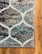 Rugs.com Lattice Frieze Collection Rug – 5' Square Blue Multi Medium Rug Perfect for Living Rooms, Kitchens, Entryways