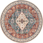 KOZYFLY Boho Round Rug 6 Ft Rugs for Entryway Washable Circle Rug Non Slip Doormat Rust/Orange/Blue Printed Faux Wool Vintage Round Entryway Rug Floor Carpet Round for Entrance, Bedroom