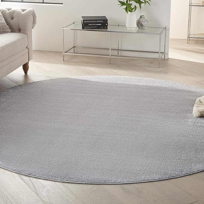 Nourison Home Nourison Essentials Silver Grey 10' x Round Area Rug - Easy Clean, Non Shedding, Bed Room, Living Room, Dining Room, Kitchen (10' x Round)