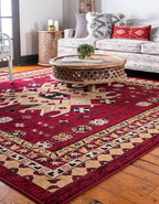 Unique Loom Taftan Collection Border Geometric Tribal Inspired Design Area Rug (8' 0 x 8' 0 Square, Red/ Gold)
