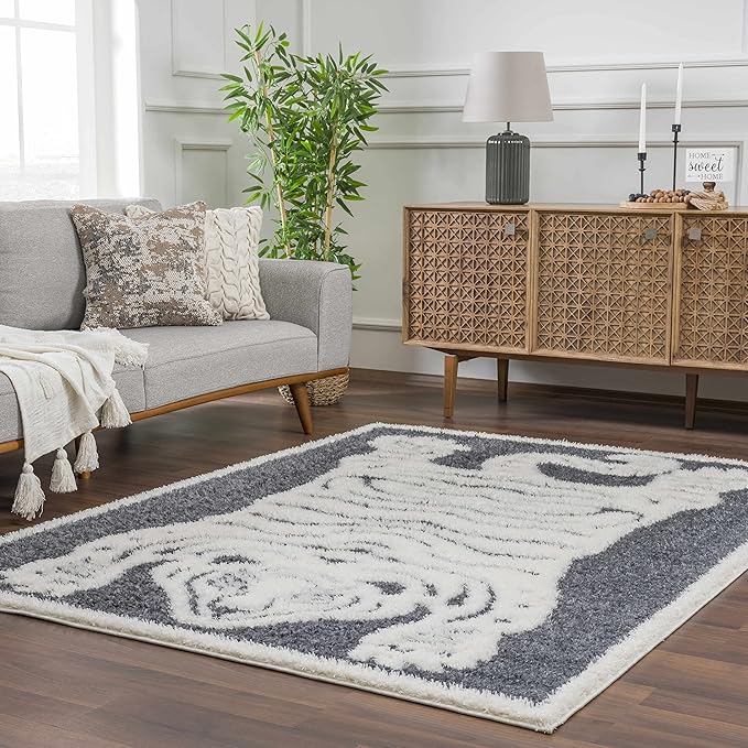 Hauteloom Zane Living Room, Bedroom Area Rug - Plush Pile - Cream - 6'7" x 9'