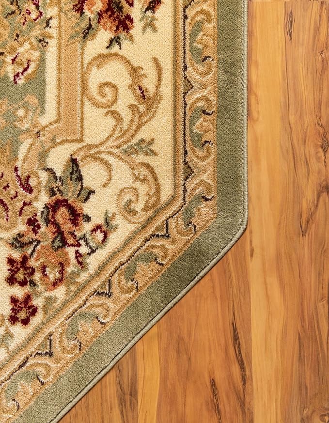 Rugs.com Chateau Collection Rug – 5' 3 Octagon Green Medium Rug Perfect for Living Rooms, Kitchens, Entryways