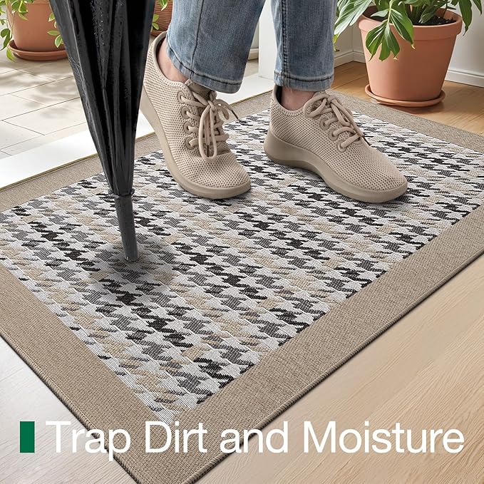 LUMI Inside Door Mat for Entry 24''x36'', Absorbent, Dirt Trapper, Low Profile Thin, Non Slip Mats with Rubber Backing, Ideal for Indoor, High Traffic, Garage, Entrance, Birdy Beige
