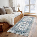 XWZO Runner Rug 2x6ft, Washable Hallway Runner with Non-Slip Backing, Vintage Spill Stain Resistant Floor Mat for Entryway Corridor Bedroom Kitchen, Soft Low-Pile Area Carpet, Blue