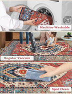 SERISSA Boho Kitchen Runner Rug, 3x7 Washable Non-Slip Runner Rug for Hallways Kitchen Rug, Ultra Soft Vintage Rust Print Distressed Tribal Floor Carpet Runner for Bedroom Entryway Laundry Room