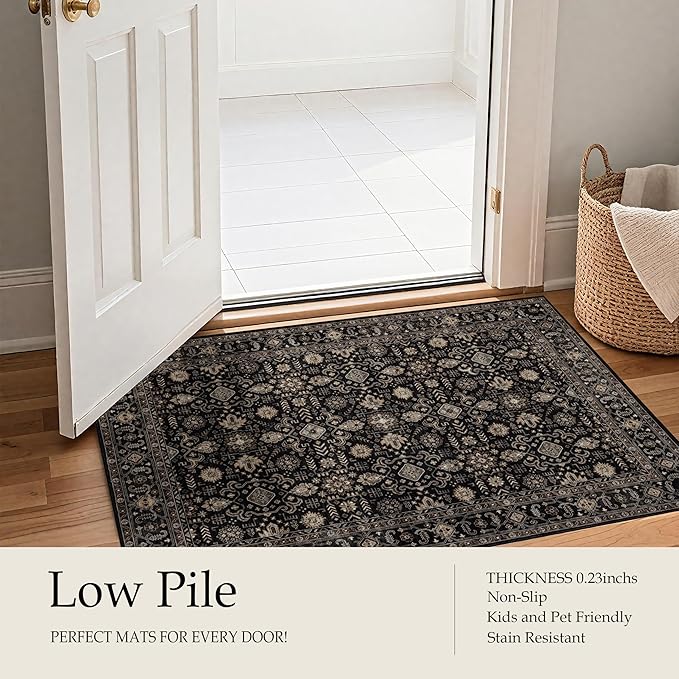 Area Rug Non Slip Machine Washable Ultra Soft Living Room/Bedroom/Kitchen/Outdoor/Classroom Black Gold, 8'×10'