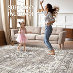 10x14 Area Rugs Living Room: Washable Boho Large Neutral Vintage Soft Rug Stain Resistant Farmhouse Non-Slip Indoor Rustic Floor Carpet for Bedroom Nursery Kids Playroom Office Dining Room- Dark Brown