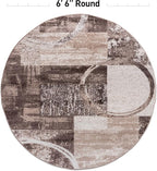 Rugshop Contemporary Abstract Circle Design Round Rug, Fade-Resistant Carpet for Living Room, Office, or Entryway, Brown, 6'6" Round