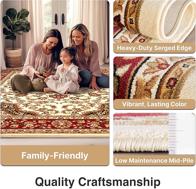 Well Woven Barclay Collection Medallion Kashan Ivory 8x10 Area Rug - for Living Room, Bedroom, and Dining Room