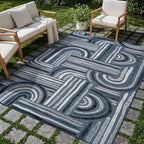 CAMILSON Indoor Outdoor Rug, Navy Blue 6x9 Geometric Arch Striped Area Rugs for Patio and Home Areas, Easy-Cleaning Non-Shedding Living Room, Garden and Deck Washable Outside Carpet (6 x 9)