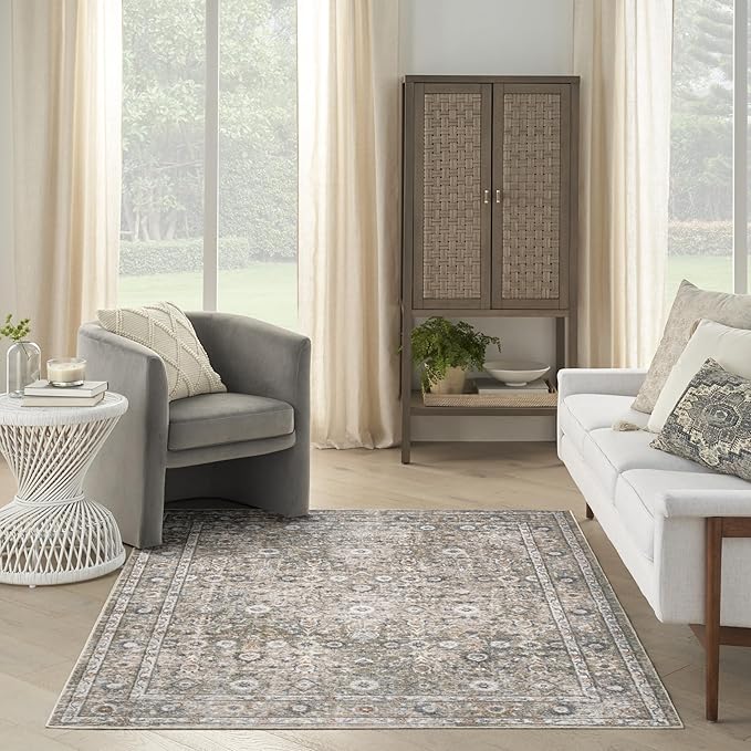 Nourison Home Astra Machine Washable Gold Grey 5'3" x 7' Area Rug - Easy Clean, Non Shedding, Bed Room, Living Room, Dining Room, Kitchen (5' x 7')