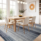 Nakagishi Area Rug Living Room Rugs: 7x9 Machine Washable Boho Large Neutral Farmhouse Stain Resistant Moroccan Indoor Floor Carpet for Bedroom Nursery Dorm Classroom Dining Room Home-Blue