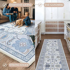 Fame Living Cream Blue Oushak Rug, Modern, Vintage, Turkish, Eclectic, Floral, Pastel, Washable, Area Rugs for Living Room, Dining, Bedroom, Nursery, Girls, Boys, 5'9"x8'9"