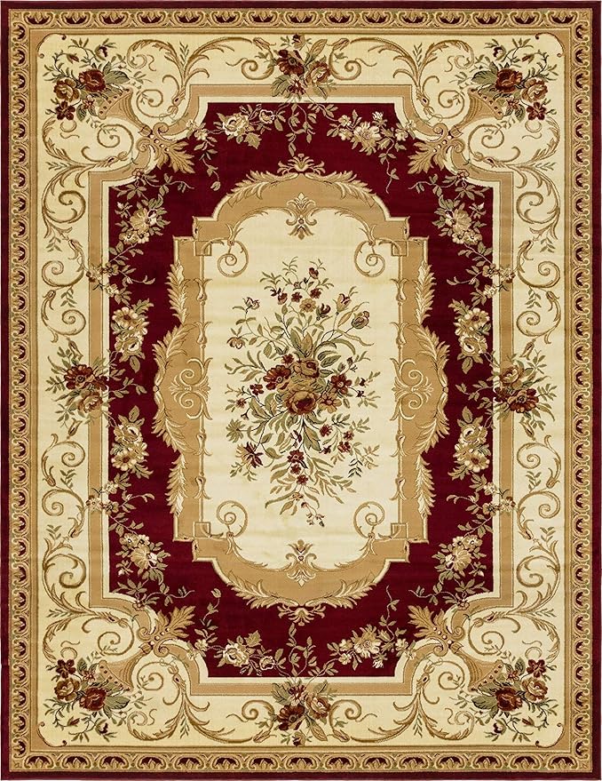 Unique Loom Versailles Collection Traditional Classic Floral Motif Area Rug (10' 0 x 13' 0 Rectangular, Burgundy/ Ivory)
