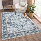 Bloom Rugs Caria Washable Non-Slip 9x12 Rug - Denim Blue Traditional Area Rug for Living Room, Bedroom, Dining Room, and Kitchen - Exact Size: 9' x 12'