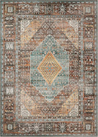 Bavni 2x3 Entryway Rug Bathroom Rugs for Front Door Bedroom Bathroom Kitchen, Washable Print Carpet, Lightweight Rug with Non Slip Backing, Vintage Brown/Blue