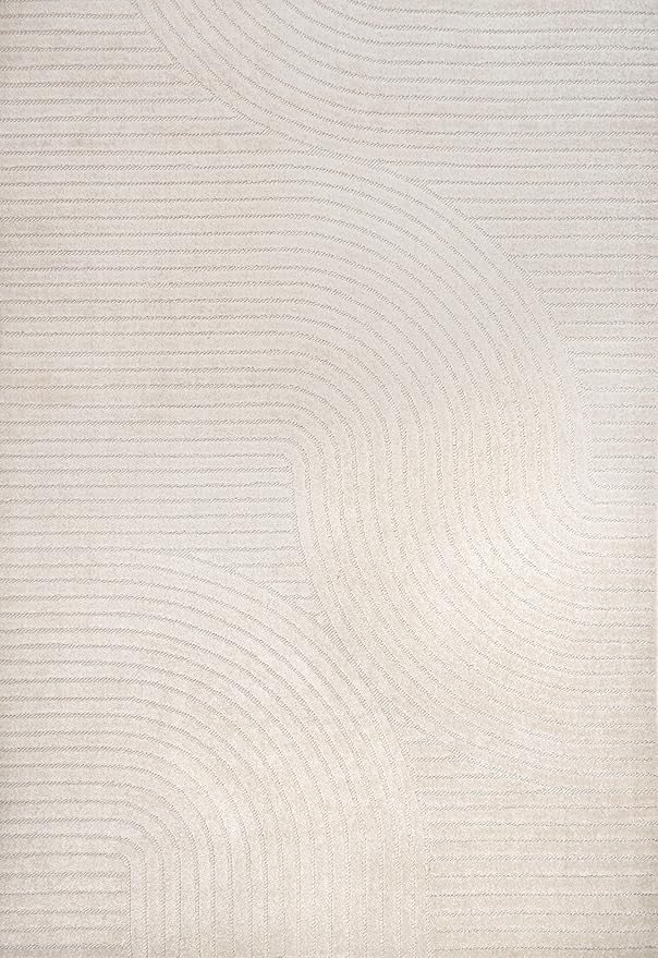 JONATHAN Y Hallie High-Low Curve Ivory/Cream Indoor/Outdoor Area Rug, 6x9, Minimalist, Pet Friendly, Non-Shedding, Stain Resistant, Hose-Washable for Backyard, Patio, Porch (SCN100B-6)
