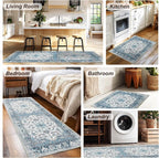 XWZO Entryway Area Rug 2x3ft — Soft Vintage Low Pile Door Floor Mat with Non Slip Backing for Bedroom Bathroom Kitchen Laundry, Spill Resistant Washable Small Indoor Carpet for Doorway Entrance, Blue