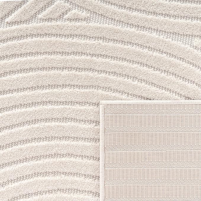 Paco Home Modern Area Rug with Raised Curved Line Pattern – Minimalist Design in Cream, Size: 4' Round