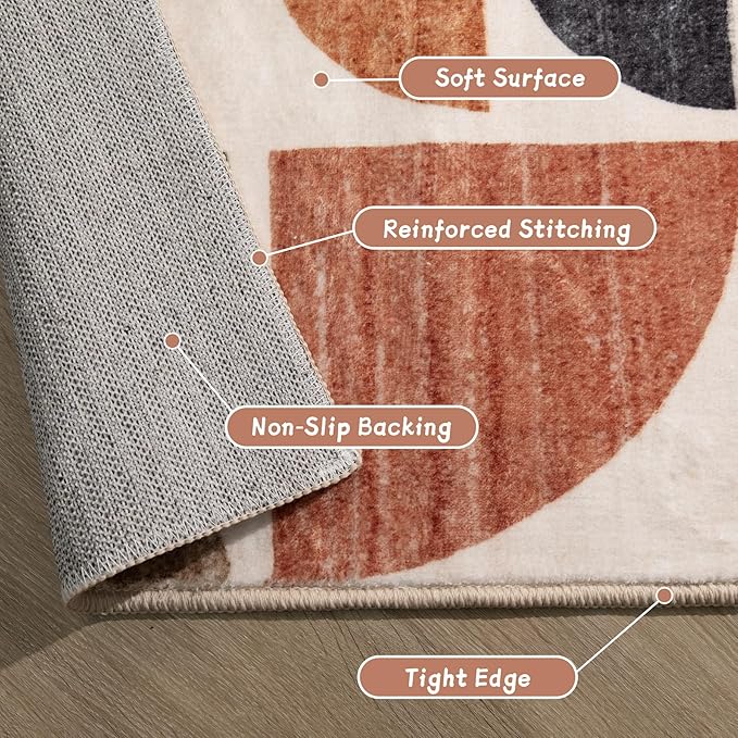 MUJOO Boho Runner Rug Washable,2x8 Area Rugs for Hallways Kitchen Bedroom Entryway Bathroom,Non Slip Carpet Long Mat Indoor,Soft Modern Abstract Bohemian Terracotta