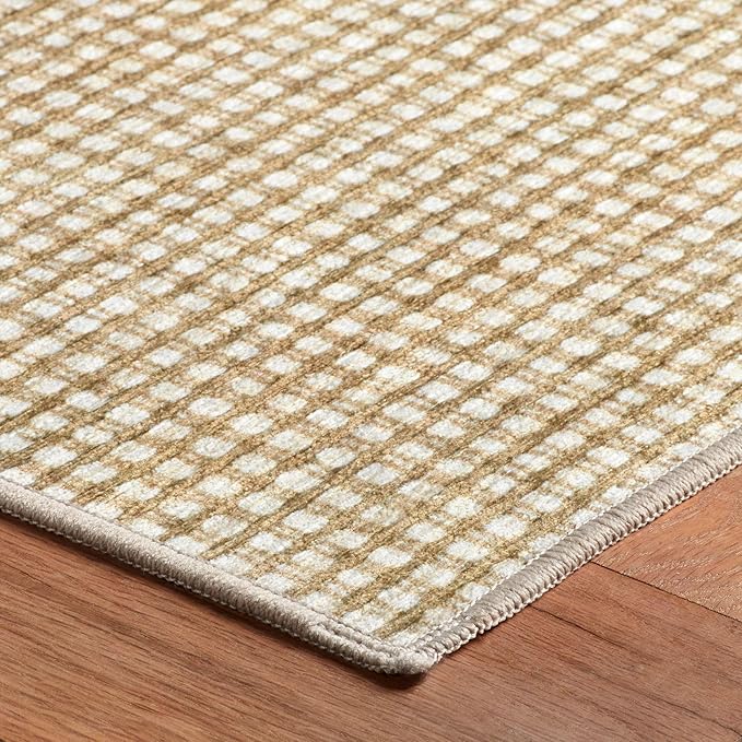 Dash & Albert Hartley Natural Machine Washable Rug, 3 X 5 Feet, Natural Plaid Pattern