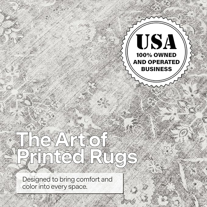 ReaLife Rugs Machine Washable Area Rug - Living Room Bedroom Bathroom Kitchen Entryway Office - Padded Low Pile Stain Resistant Premium - Boho Farmhouse Vintage - Noor - Silver Ivory 4' x 6'