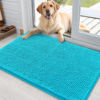OLANLY Dog Door Mat for Muddy Paws 36x24, Absorbs Moisture and Dirt, Absorbent Non-Slip Washable Doormat, Quick Dry Chenille Mud Mat for Dogs, Entry Indoor Entryway Carpet for Inside Floor, Aqua Blue