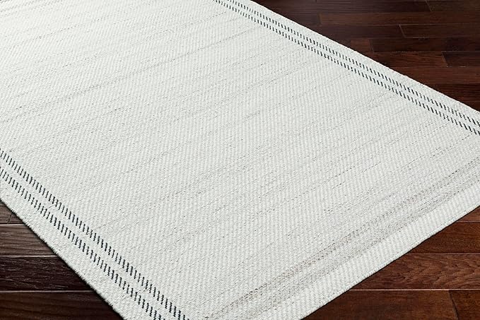 Mark&Day Wool Rugs, 6x9 Janmichael Solid and Border Gray/Ivory Area Rug, Grey Ivory Black Carpet for Living Room, Bedroom or Kitchen (6' x 9')