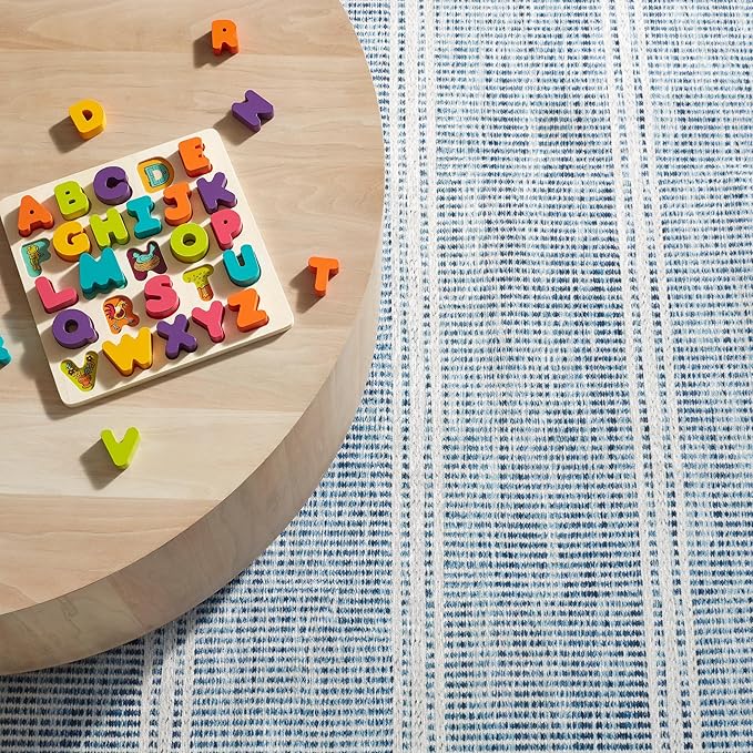 Dash & Albert Malta Blue Machine Washable Rug, 8.5 X 11.5 Feet, Blue Stripe Pattern