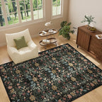 DUKINO 5x7 Area Rugs, Floral Washable Rugs for Bedroom with Non Slip Backing, Vintage Low Pile Indoor Floor Carpets for Bedroom, Living Room, Farmhouse, Home Office, Dining Room, Black