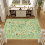 DUKINO 3x5 Rug, Washable Animal Area Rug with Non Slip Vintage Design, Indoor Soft Low Pile Carpet for Bedroom, Nursery, Dining Room, Farmhouse, Playroom, Light Green
