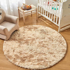 Andency Tie-Dyed Beige Round Area Rug for Living Room, 4x4 Shag Rug for Bedroom, Fluffy Circle Carpet for Home Decor, Room, Fuzzy Plush Circular Rug for Dorm Playroom