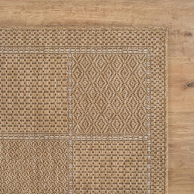 Beverly Rug Easy Jute Checkered Squared Rug 10x14 Washable Large Indoor Outdoor Area Rugs for Living Dining Room Patio Office Stain Resistant Non Shedding Casual Indoor Outside Carpet 10 x 14 Natural