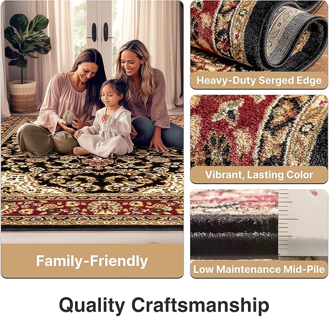 Well Woven Barclay Collection Medallion 5x7 Black Area Rug - for Living Room, Bedroom, and Dining Room