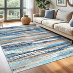 Modern Abstract 6x9 Machine Washable Living Room Rug Non-Slip Soft Bedroom Area Rug Blue Ultra Thin Print Faux Wool Floor Carpet Throw Rugs for Nursery Playroom Dining Room Indoor Office