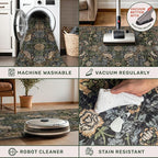 Floral Kitchen Runners - 2x6 Runner Rug for Hallway Bathroom Laundry Room Bedroom Beside Bed Entryway, Boho Birds Leaves Patterned Non Slip Low Pile Washable Rugs