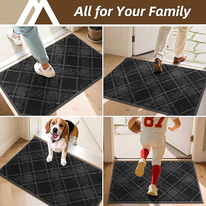 COSY HOMEER Plaid Door Mat 24" x 36",Dirt Trapper Entryway Rugs,Non-Slip Washable Farmhouse Doormat,Low Profile Welcome Mats for Paws Dark Grey
